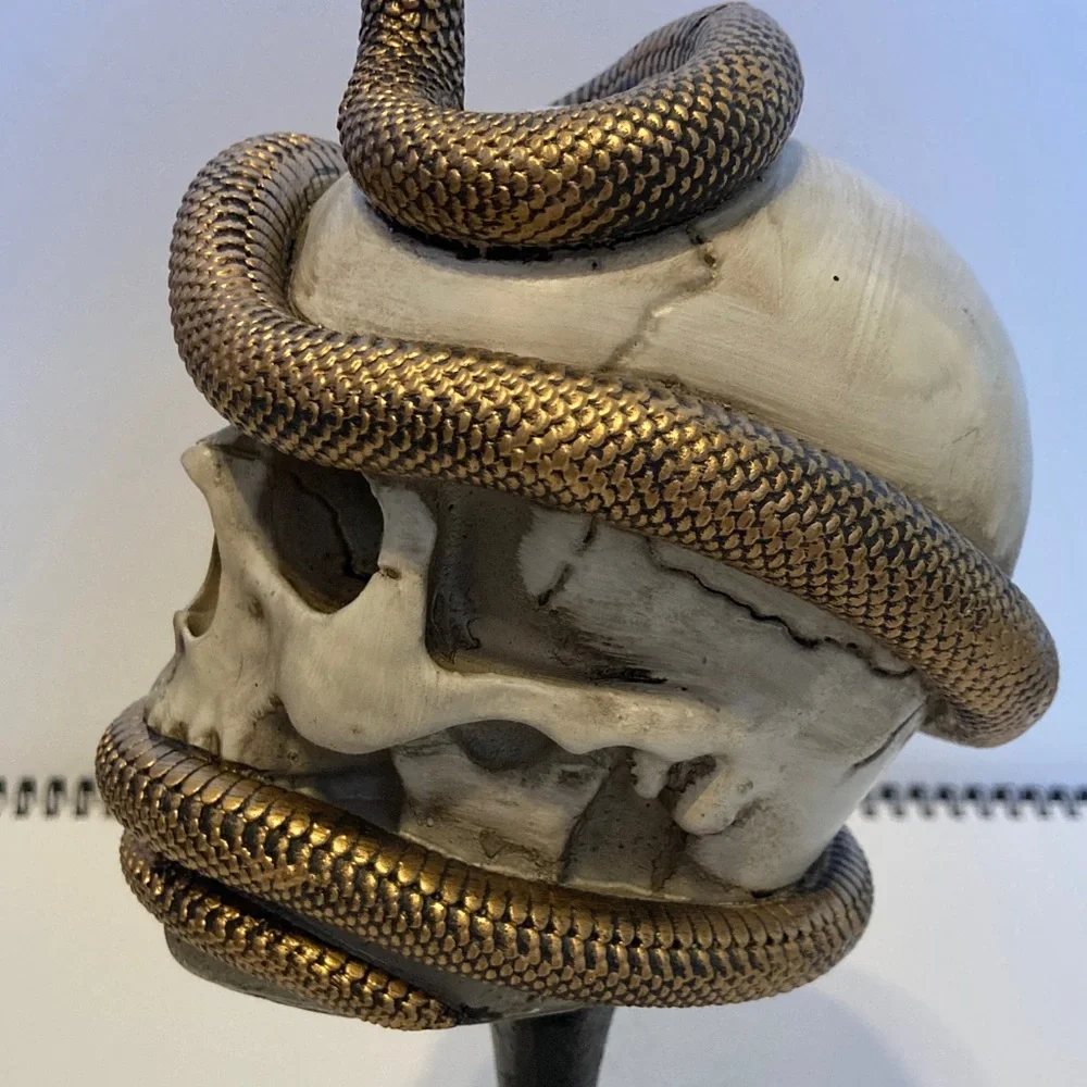 Ashland Skull with Bronze Snake Pedestal Halloween Spooky Decor